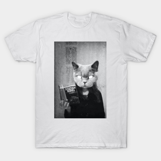 Stephen King It Cat Reading Horror Books T-Shirt-TOZ